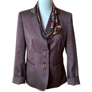 JONES NEW YORK Brown Stretch Satin Hourglass Blazer Size 4